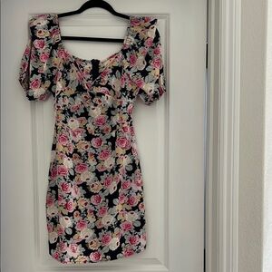 SHEIN Pink and Green Puff Sleeve Mini Dress